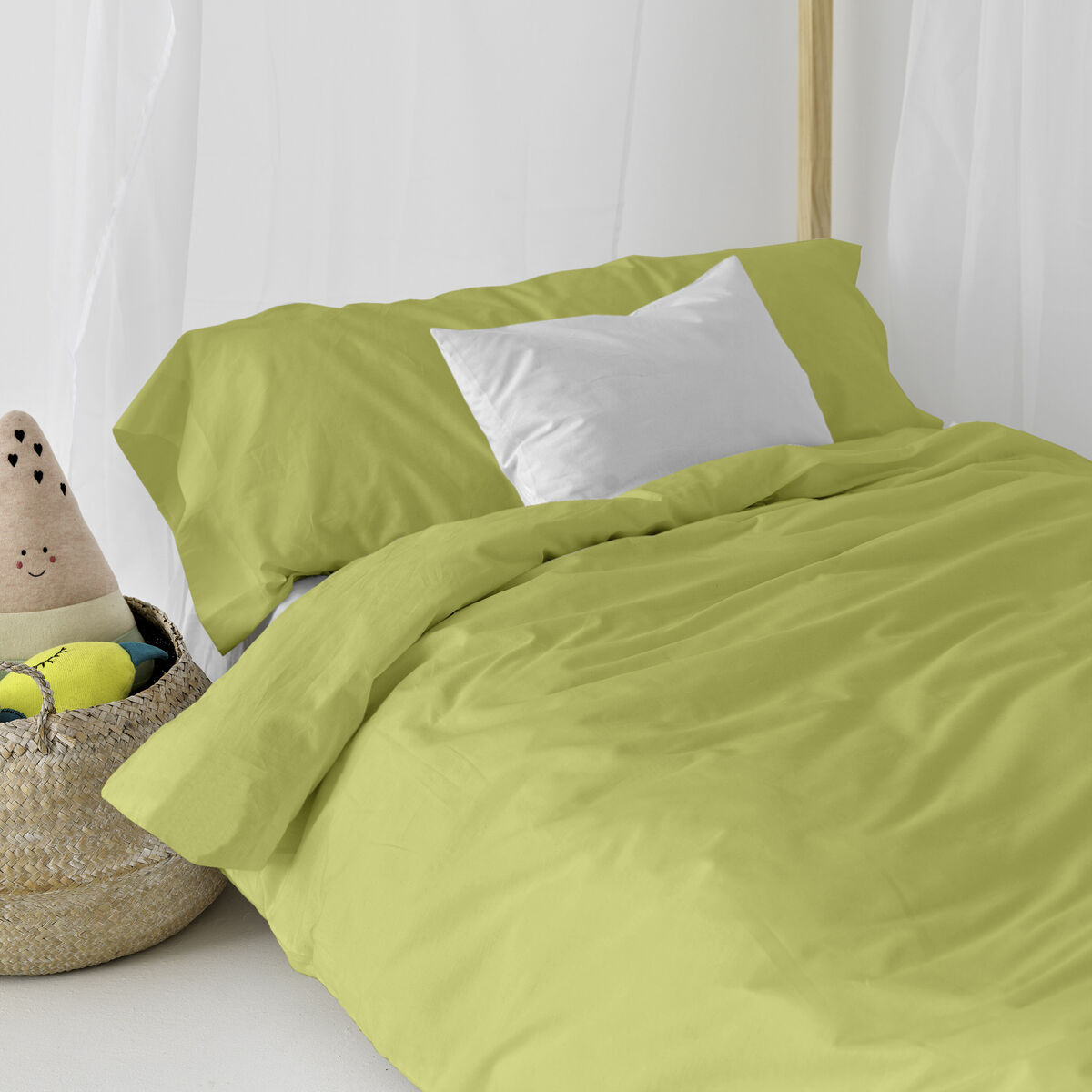 Set husă de pătură HappyFriday Basic Kids Verde Pat 80/90 2 Piese